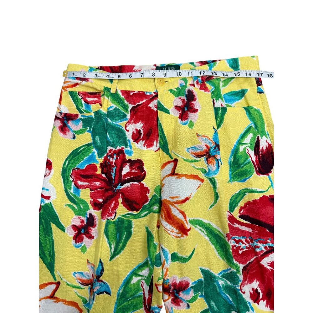 Lauren Ralph Lauren Womens Size 12 Floral Linen Capri Pants Yellow Tropical - Picture 4 of 7